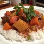 A bowl of Hawaiian beef stew with rice